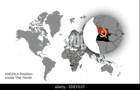 ANGOLA Position Inside the World with Flag in Map Stock Vector
