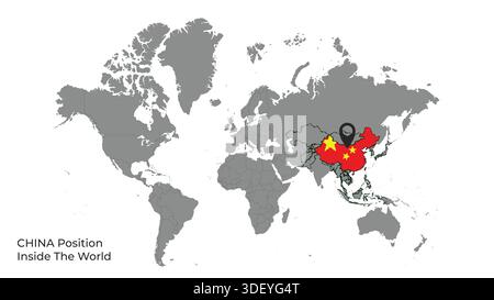 CHINA Position Inside the World with Flag in Map Stock Vector