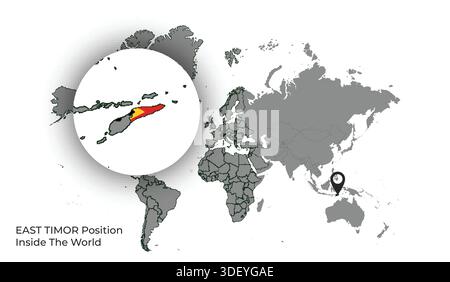 EAST TIMOR Position Inside the World with Flag in Map Stock Vector