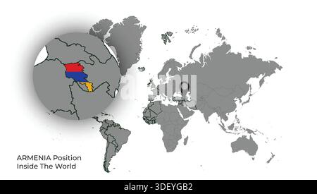 ARMENIA Position Inside the World with Flag in Map Stock Vector