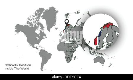 NORWAY Position Inside the World with Flag in Map Stock Vector