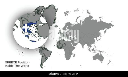 GREECE Position Inside the World with Flag in Map Stock Vector