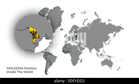 MOLDOVA Position Inside the World with Flag in Map Stock Vector