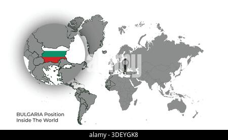 BULGARIA Position Inside the World with Flag in Map Stock Vector