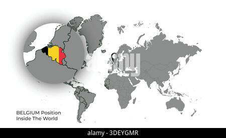 BELGIUM Position Inside the World with Flag in Map Stock Vector