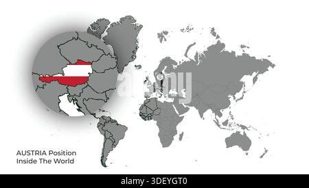 AUSTRIA Position Inside the World with Flag in Map Stock Vector