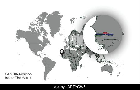 GAMBIA Position Inside the World with Flag in Map Stock Vector