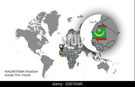 MAURITANIA Position Inside the World with Flag in Map Stock Vector