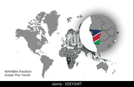 NAMIBIA Position Inside the World with Flag in Map Stock Vector