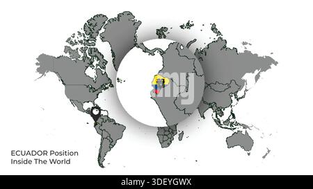 ECUADOR Position Inside the World with Flag in Map Stock Vector