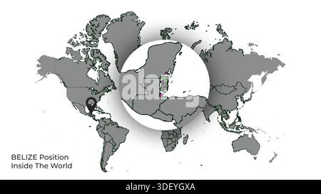 BELIZE Position Inside the World with Flag in Map Stock Vector