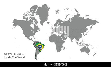 BRAZIL Position Inside the World with Flag in Map Stock Vector