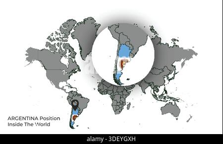 ARGENTINA Position Inside the World with Flag in Map Stock Vector
