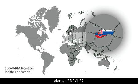 SLOVAKIA Position Inside the World with Flag in Map Stock Vector