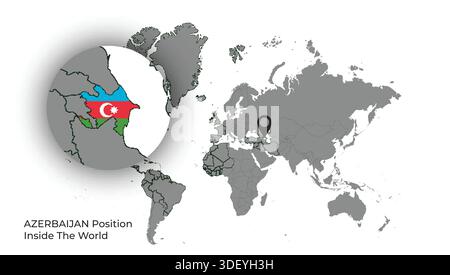 AZERBAIJAN Position Inside the World with Flag in Map Stock Vector