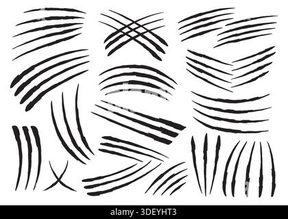 Set of claw marks set collection. Hand drawn vector illustration isolated on white background. Stock Vector