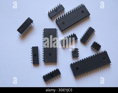 An integrated circuit group with diverse roles. Semiconductor electronic components. Stock Photo