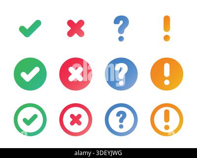 Set of Check Mark, Cross Shape, Question Mark and Exclamation Point ...