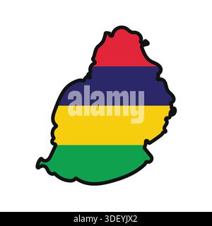 MAURITIUS Map with flag in body Stock Vector