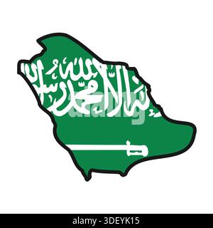 SAUDI ARABIA Map with flag in body Stock Vector