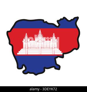 CAMBODIA Map with flag in body Stock Vector