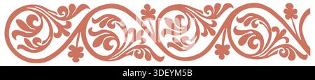 Elegant terracotta colored floral vine border featuring traditional ethnic swirls and leaf motifs in a seamless repeating pattern for decorative desig Stock Photo