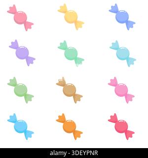 A collection of 12 sweet candies in various pastel colors. Simple and cute design, perfect for kids' projects, birthday cards, patterns, and sweet sho Stock Vector