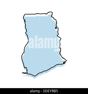 GHANA Map with with body and Outline Isolated on white Background Stock Vector