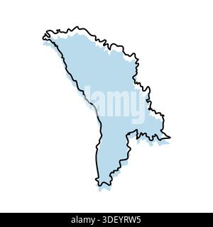 MOLDOVA Map with with body and Outline Isolated on white Background Stock Vector