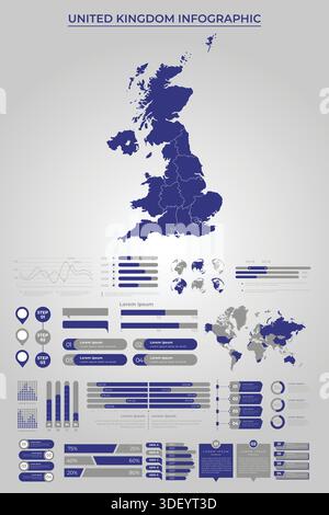 UNITED KINGDOM Map Template with Business Infographic Elements Stock Vector