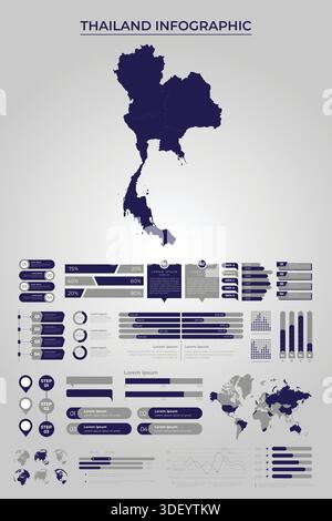 THAILAND Map Template with Business Infographic Elements Stock Vector