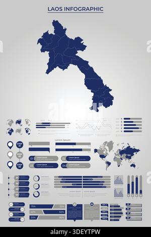 LAOS Map Template with Business Infographic Elements Stock Vector