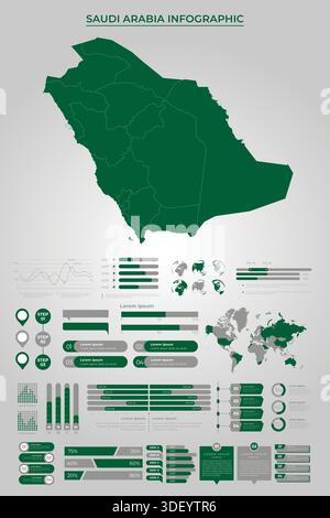 SAUDI ARABIA Map Template with Business Infographic Elements Stock Vector