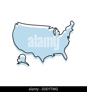 USA Map with with body and Outline Isolated on white Background Stock Vector