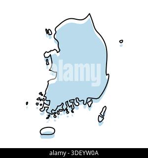 SOUTH KOREA Map with with body and Outline Isolated on white Background Stock Vector