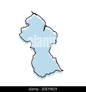 GUYANA Map with with body and Outline Isolated on white Background Stock Vector