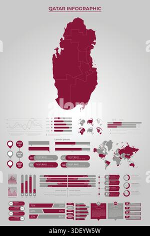 QATAR Map Template with Business Infographic Elements Stock Vector
