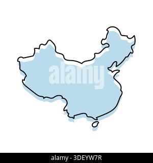 CHINA Map with with body and Outline Isolated on white Background Stock Vector