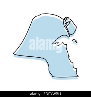 KUWAIT Map with with body and Outline Isolated on white Background Stock Vector