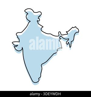 INDIA Map with with body and Outline Isolated on white Background Stock Vector