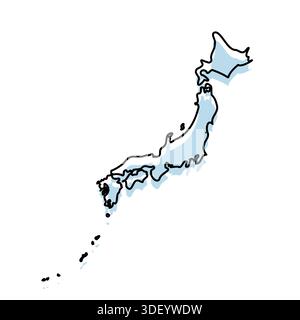 JAPAN Map with with body and Outline Isolated on white Background Stock Vector