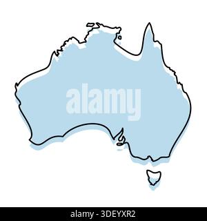 AUSTRALIA Map with with body and Outline Isolated on white Background Stock Vector