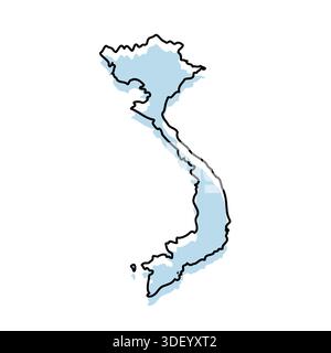 VIETNAM Map with with body and Outline Isolated on white Background Stock Vector