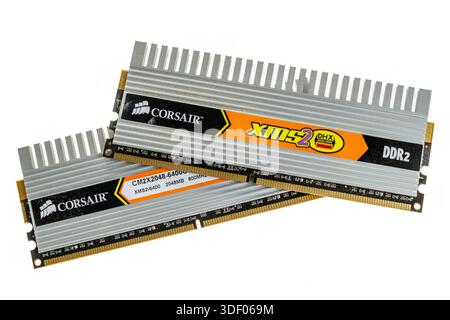 Corsair, computer DDR2 RAM memory with inbuilt heat sink Stock Photo