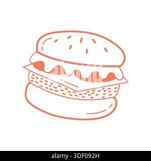 Cute Burger Hand Drawn Illustration in Simple Doodle Style Stock Vector