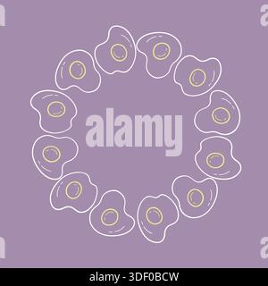 Hand Drawn Egg Frame with Circular Breakfast Wreath and Copy Space Background Stock Vector