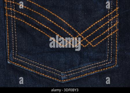Jeans texture background. Close up of blue jeans with stitch Stock Photo