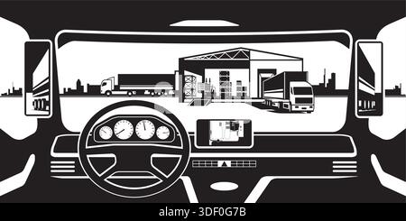 View from truck to warehouse - vector illustration Stock Vector