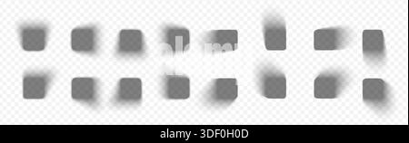 Realistic box shadow effects with soft drop shades create depth for square mockups and rectangular cards. Isolated vector set of 3d black gradients for realistic floor and wall object placement. Stock Vector