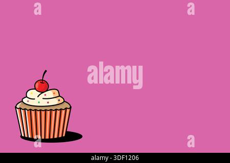 The cute cupcake illustration showcases a fun and colorful dessert design with a playful cartoon style. Stock Vector